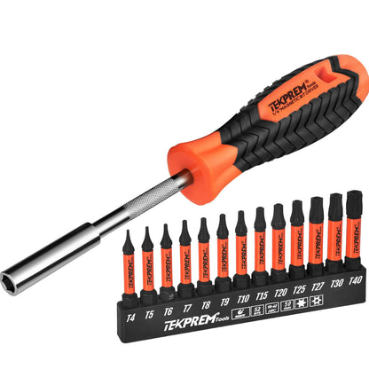 TEKPREM 13-Piece Long Torx Bit Set with Magnetic Driver – 50mm Bits