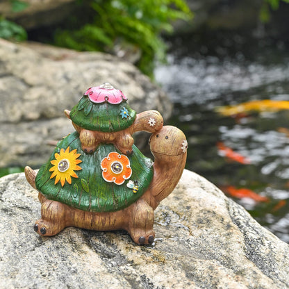 TERESA'S COLLECTIONS Garden Turtles Statue with Solar Light – Waterproof Resin Decor