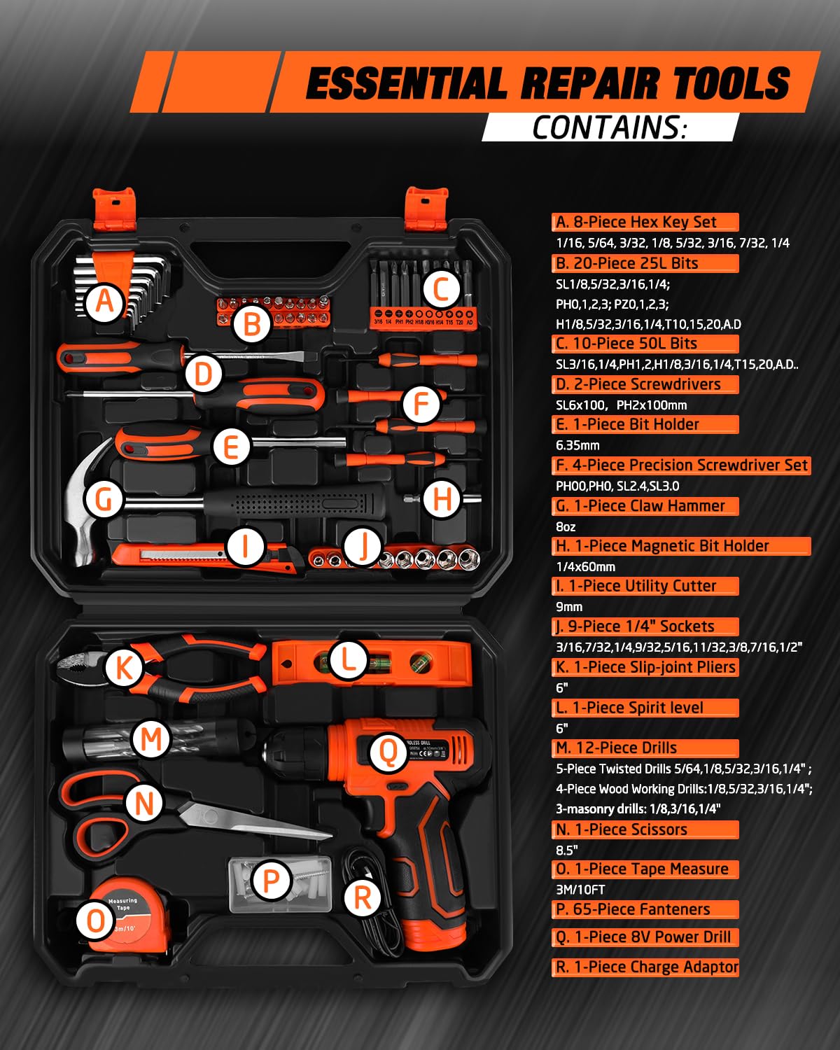 Thatool 139-Piece Tool Set with 8V Cordless Drill Driver in Case | Home DIY & Repairs