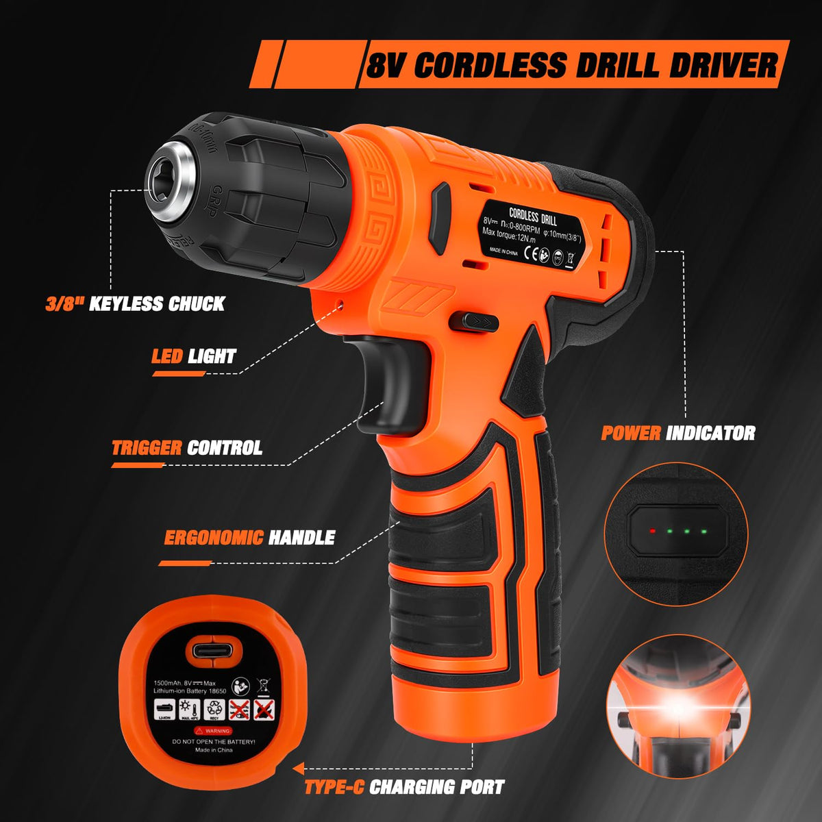Thatool 139-Piece Tool Set with 8V Cordless Drill Driver in Case | Home DIY & Repairs