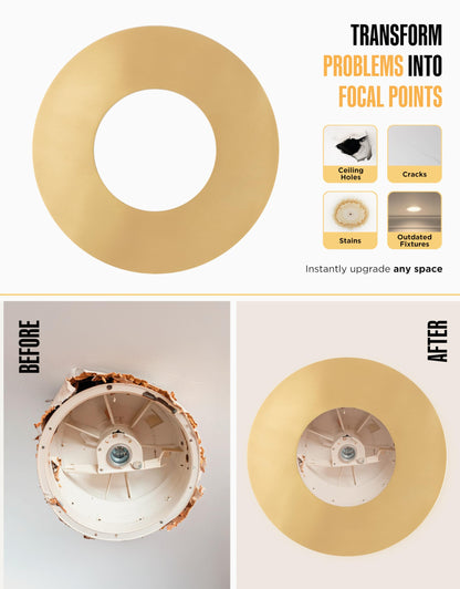 Can Converter Ceiling Medallion – 7¾ Inch Flat Round Cover Plate for 5" & 6" Cans, Brushed Brass