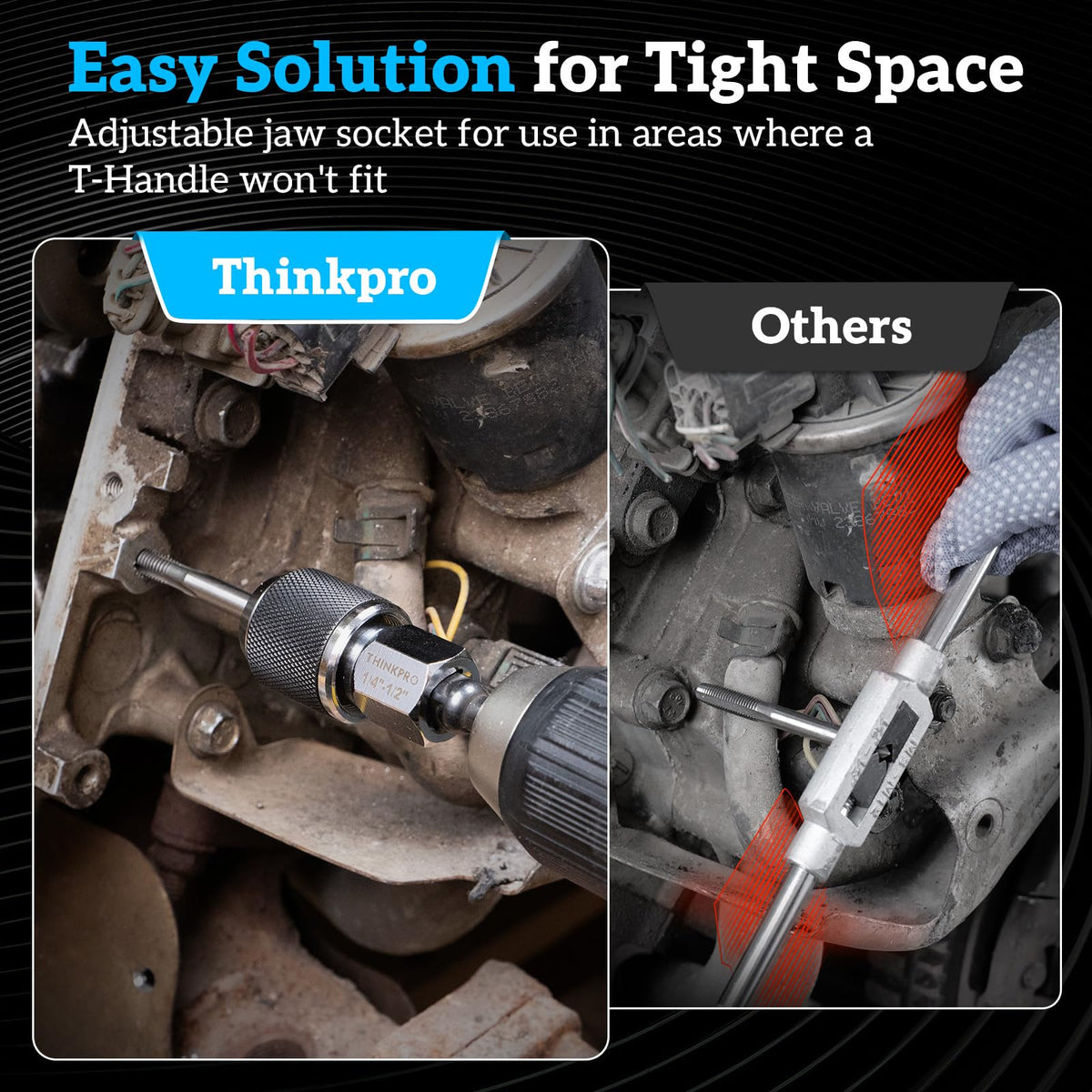 Thinkpro Ratcheting Tap Socket Set 2pc | Adjustable Jaws, 3/8 Drive, Cr-Mo Steel