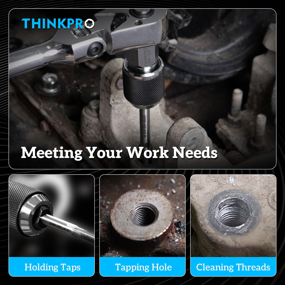 Thinkpro Ratcheting Tap Socket Set 2pc | Adjustable Jaws, 3/8 Drive, Cr-Mo Steel