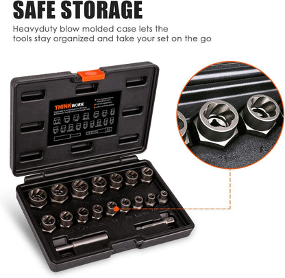 THINKWORK Bolt Extractor Kit - 18-Piece Lug Nut Remover, 3/8 Drive