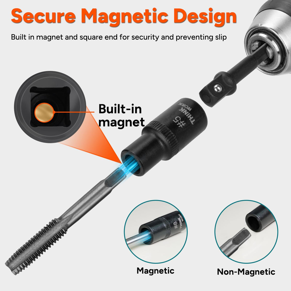 THINKWORK 12-Piece Magnetic Tap Socket Set — 1/4in & 3/8in Drive