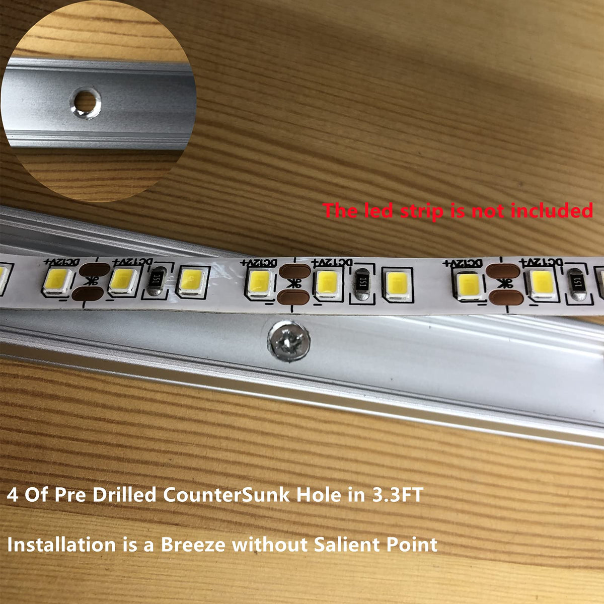 THMOOTHER 5-Pack Pre-Drilled LED Strip U Channel Diffuser – 3.3ft, Low-Profile Aluminum Track