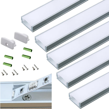 THMOOTHER 5-Pack Pre-Drilled LED Strip U Channel Diffuser – 3.3ft, Low-Profile Aluminum Track
