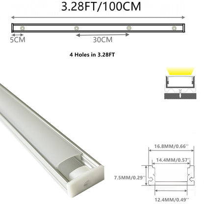 THMOOTHER 5-Pack Pre-Drilled LED Strip U Channel Diffuser – 3.3ft, Low-Profile Aluminum Track