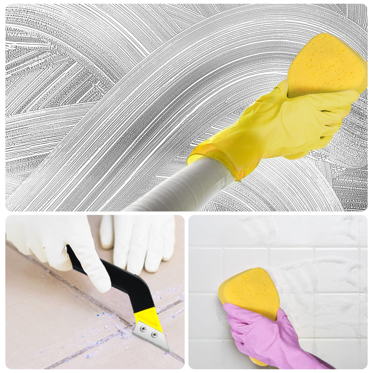 Thrseely 8 Pcs Grout Tool Set – Rubber Grout Float, Sponges, Angled Tile Saw & Replacement Blades (Yellow)