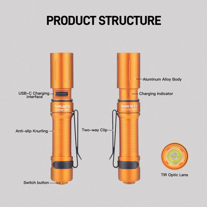 ThruNite Archer Mini EDC Flashlight – 405 Lumens USB-C Rechargeable, IPX8 Waterproof