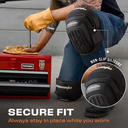 Thunderbolt Knee Pads for Work – Double Gel, Kevlar Stitching, Heavy-Duty