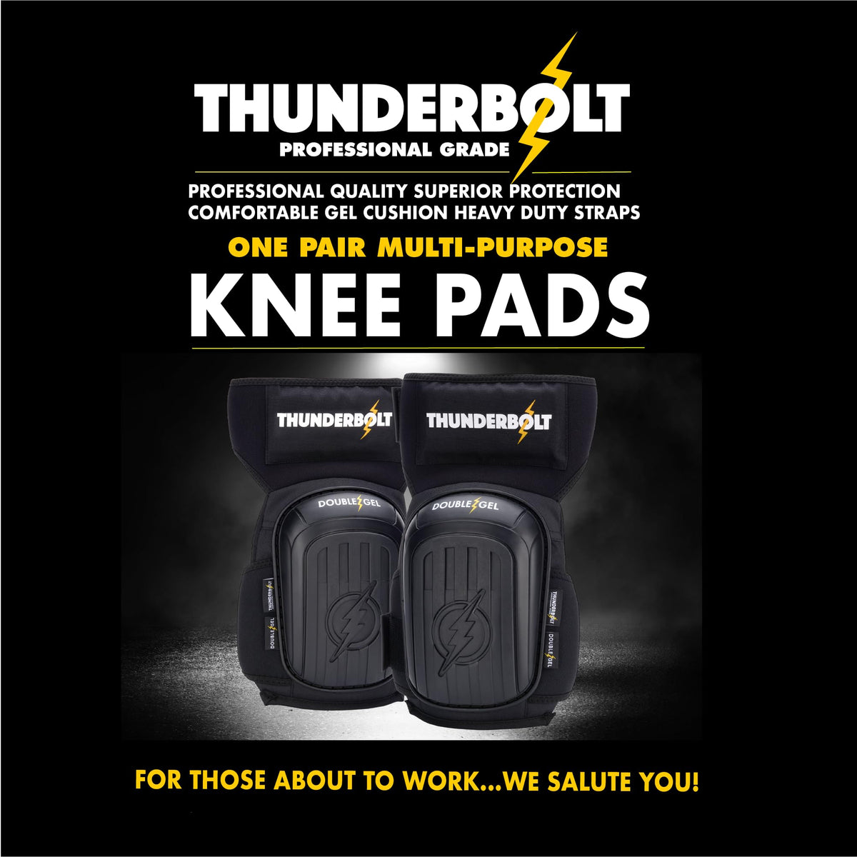 Thunderbolt Knee Pads for Work – Double Gel, Kevlar Stitching, Heavy-Duty