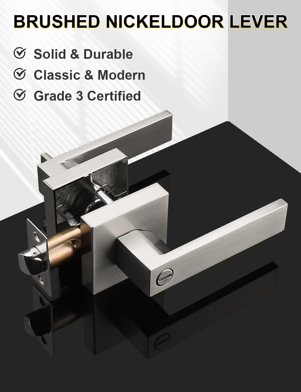 Tinewa 10-Pack Privacy Square Door Handles – Brushed Nickel, Keyless, Reversible