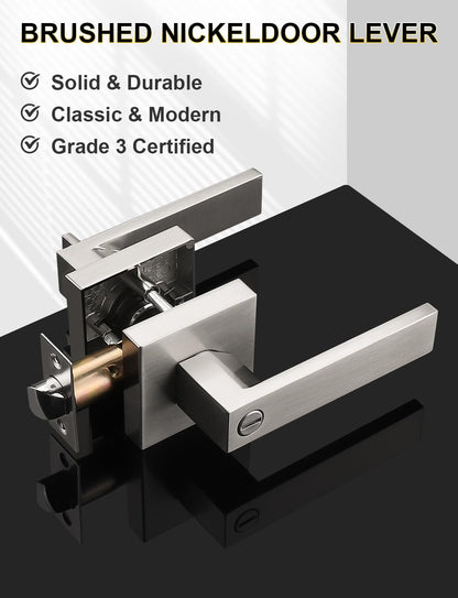 Tinewa 10-Pack Privacy Square Door Handles – Brushed Nickel, Keyless, Reversible