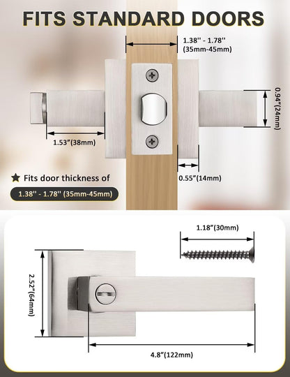 Tinewa 10-Pack Privacy Square Door Handles – Brushed Nickel, Keyless, Reversible