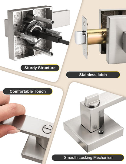 Tinewa 10-Pack Privacy Square Door Handles – Brushed Nickel, Keyless, Reversible