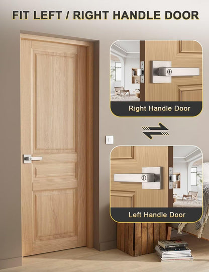 Tinewa 10-Pack Privacy Square Door Handles – Brushed Nickel, Keyless, Reversible