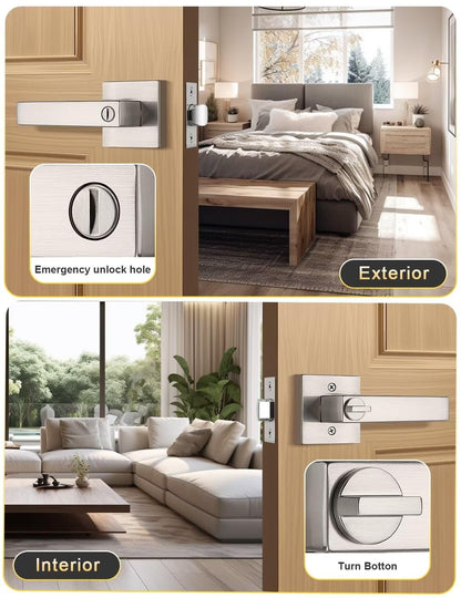 Tinewa 10-Pack Privacy Square Door Handles – Brushed Nickel, Keyless, Reversible
