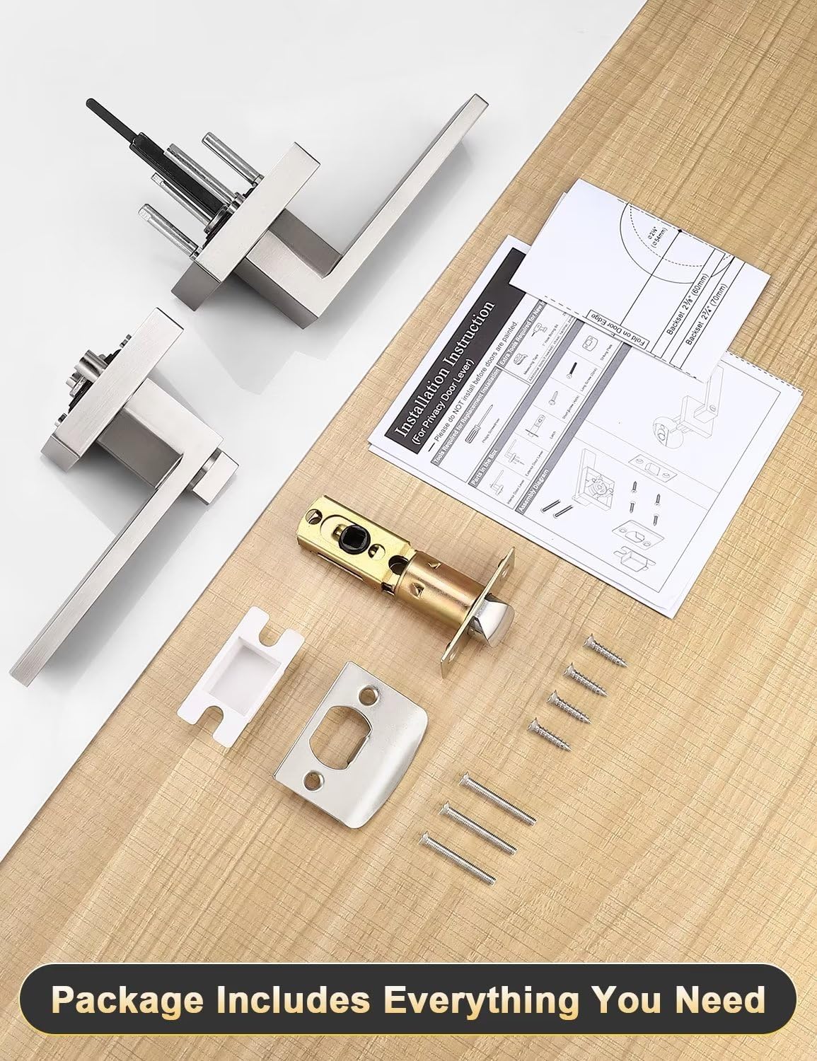Tinewa 10-Pack Privacy Square Door Handles – Brushed Nickel, Keyless, Reversible