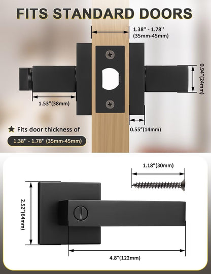 Tinewa 10-Pack Square Privacy Door Levers – Matte Black, Reversible Interior Handles