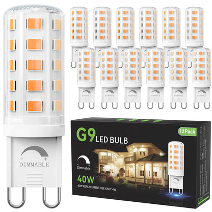 TJOY 12-Pack Dimmable G9 LED Bulbs, 4W Equivalent 40W, 2700K Soft Warm White, No Flicker