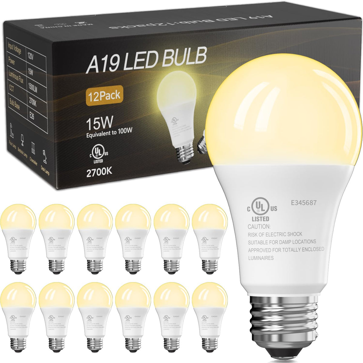 TJOY 12-Pack LED Bulbs – 100W Equivalent, 2700K Soft White, E26 Base, 1500 Lumens, Non-Dimmable