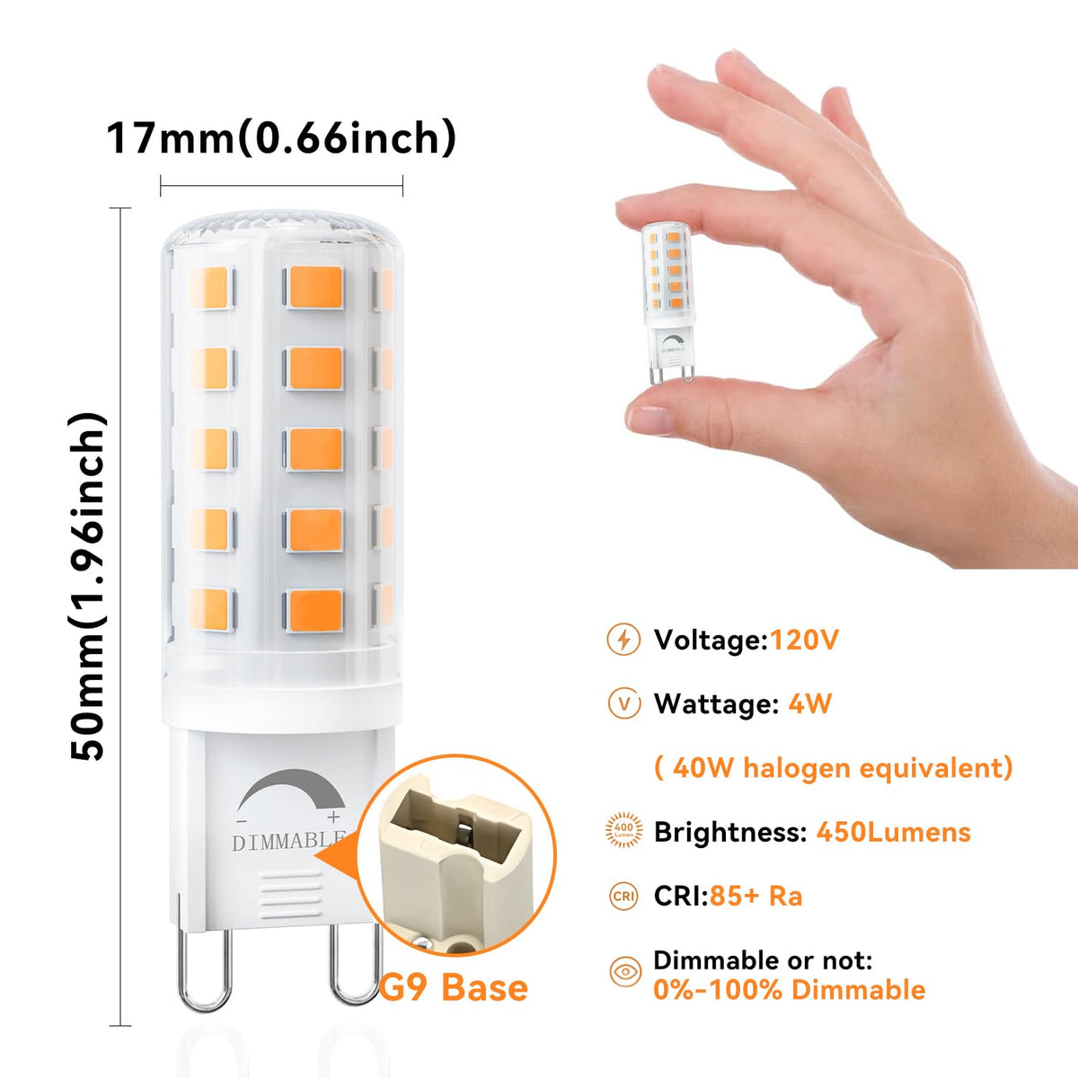 TJOY 12-Pack Dimmable G9 LED Bulbs, 4W Equivalent 40W, 2700K Soft Warm White, No Flicker