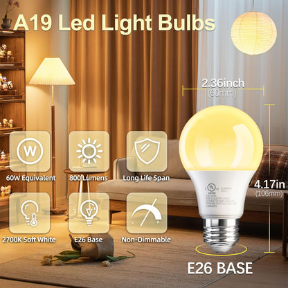 TJOY 12 Pack A19 LED Bulbs – 9W, 800LM, 2700K Soft White, E26 Base, UL Listed, 60W Equivalent