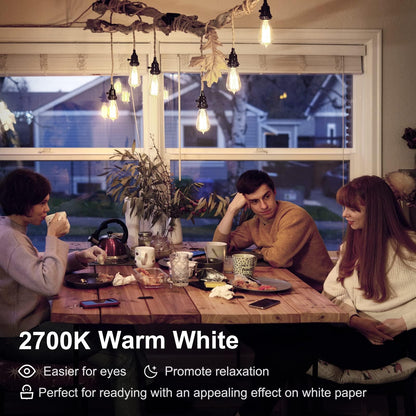 TJOY Edison Light Bulbs – Dimmable Vintage LED Filament, E26 Base, 2700K Warm White, 800LM, 6W, 6-Pack