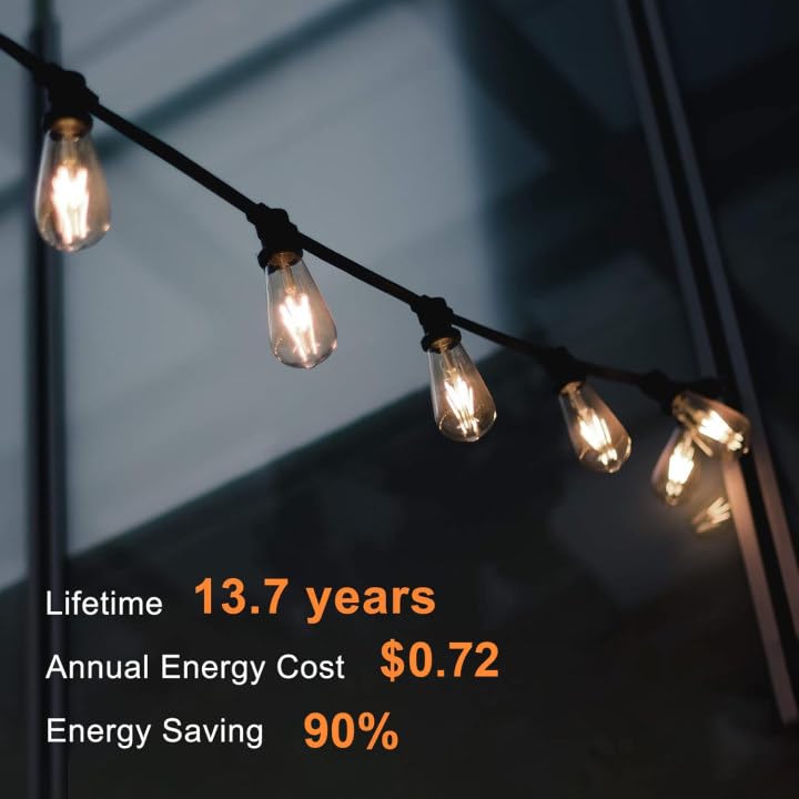 TJOY Edison Light Bulbs – Dimmable Vintage LED Filament, E26 Base, 2700K Warm White, 800LM, 6W, 6-Pack