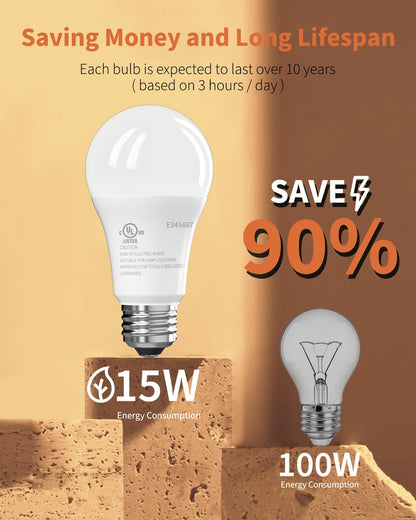 TJOY 12-Pack LED Bulbs – 100W Equivalent, 2700K Soft White, E26 Base, 1500 Lumens, Non-Dimmable