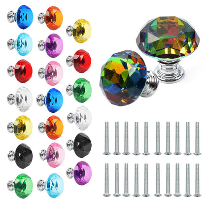 Tkocisa 22-Pack Colorful Crystal Drawer Knobs – 30mm Glass Diamond Pulls