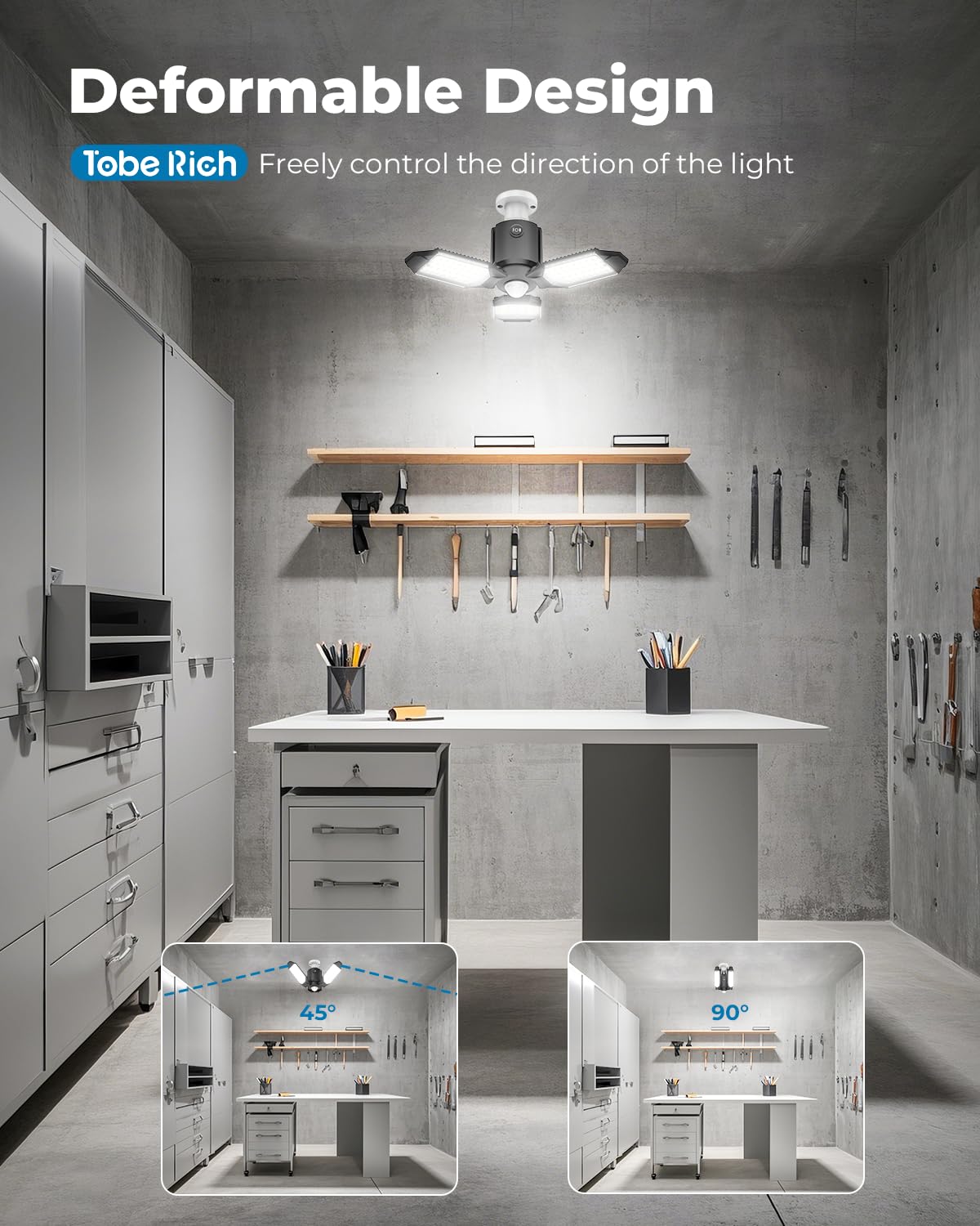 Toberich Motion Sensor Garage Light – 8000LM LED, 6500K, 3 Modes, Easy Install