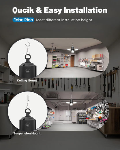 Toberich Motion Sensor Garage Light — 8000LM, 3-Panel Deformable LED, 6500K