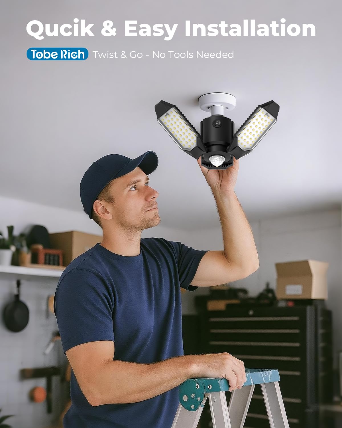 Toberich Motion Sensor Garage Light – 8000LM LED, 6500K, 3 Modes, Easy Install