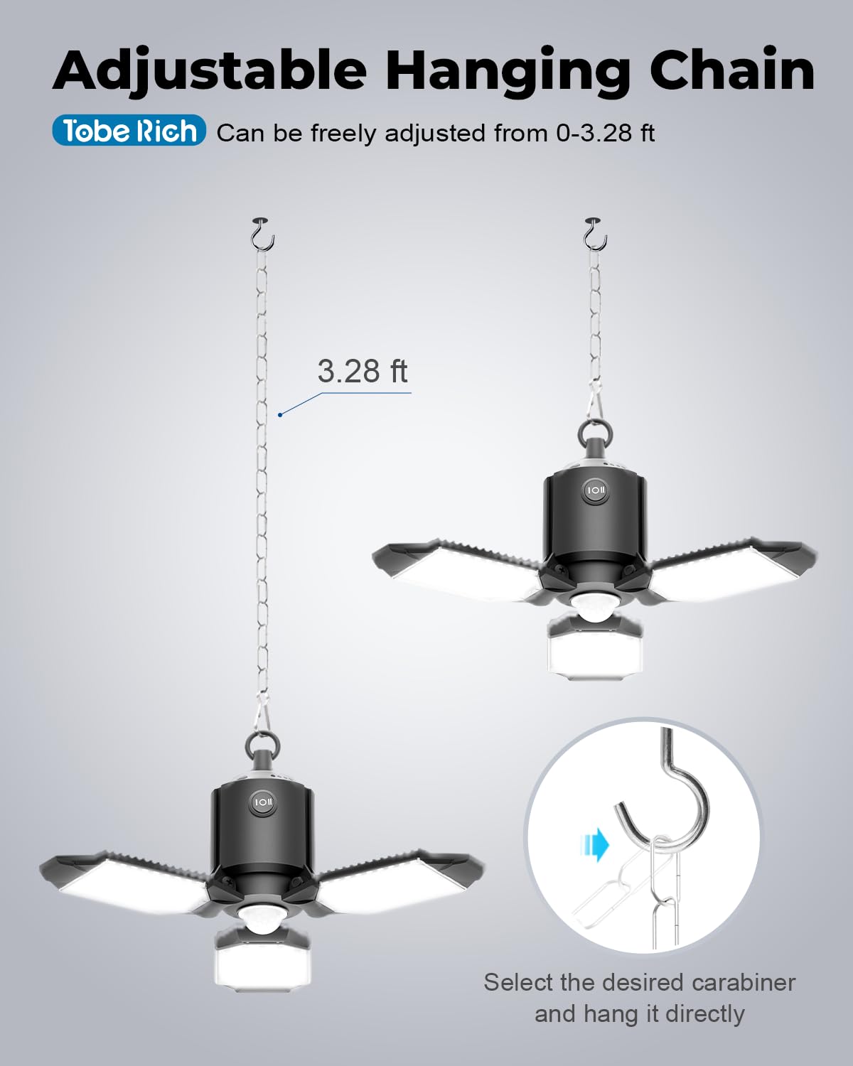 Toberich Motion Sensor Garage Light — 8000LM, 3-Panel Deformable LED, 6500K