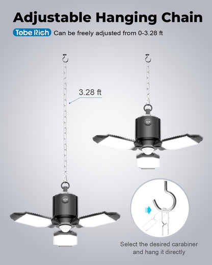 Toberich Motion Sensor Garage Light — 8000LM, 3-Panel Deformable LED, 6500K