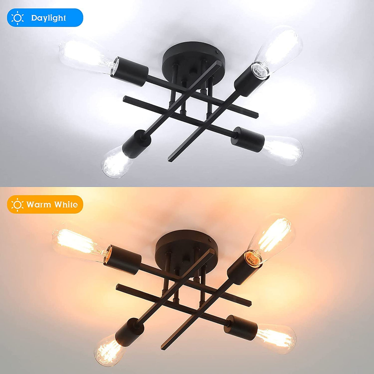 TOBUSA Semi Flush Mount Ceiling Light – Matte Black Sputnik, 4-Light E26