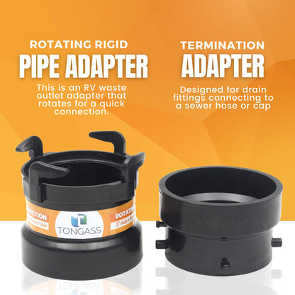 TonGass Combo Pack: RV Sewer Hose Fitting Adapters, 3 Inch Hub x Bayonet