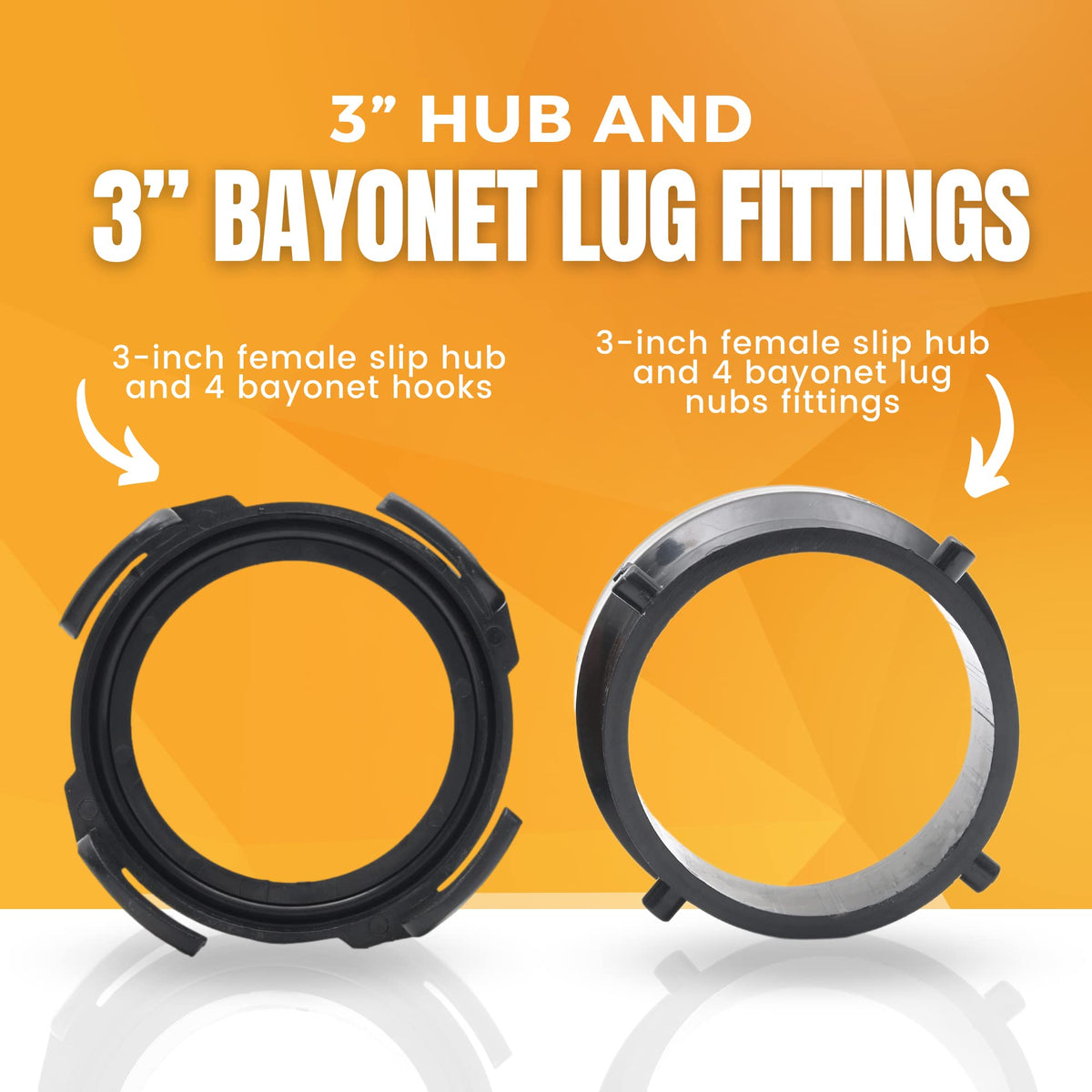 TonGass Combo Pack: RV Sewer Hose Fitting Adapters, 3 Inch Hub x Bayonet