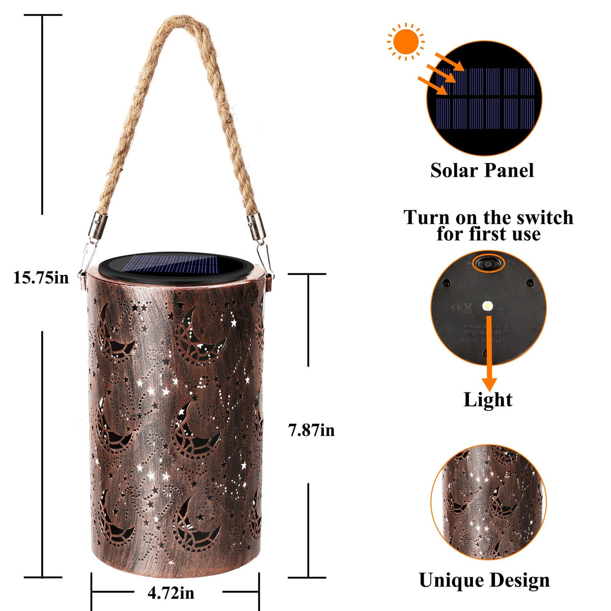Toodour Solar Lantern Outdoor Lights — Moon Pattern, Waterproof
