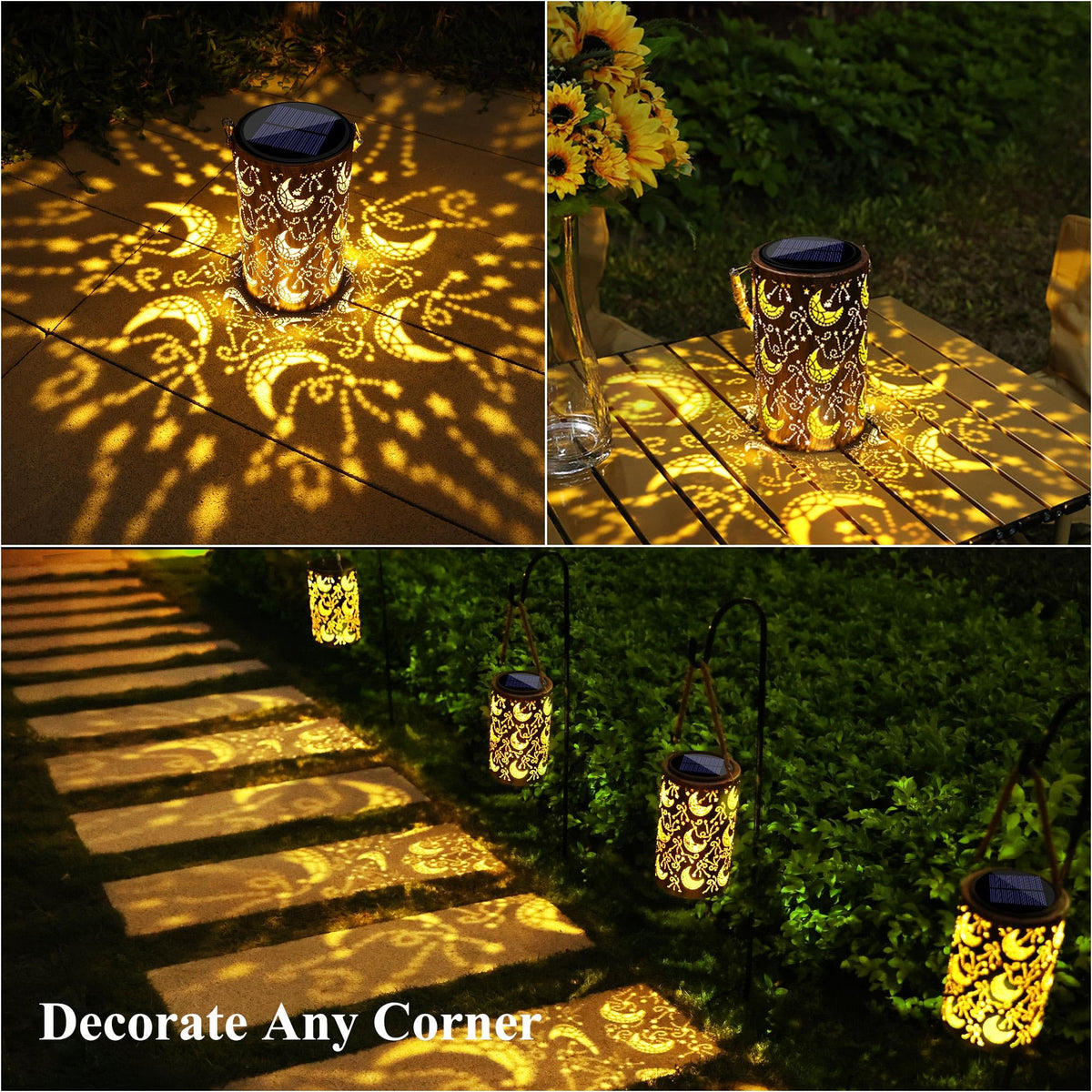 Toodour Solar Lantern Outdoor Lights — Moon Pattern, Waterproof