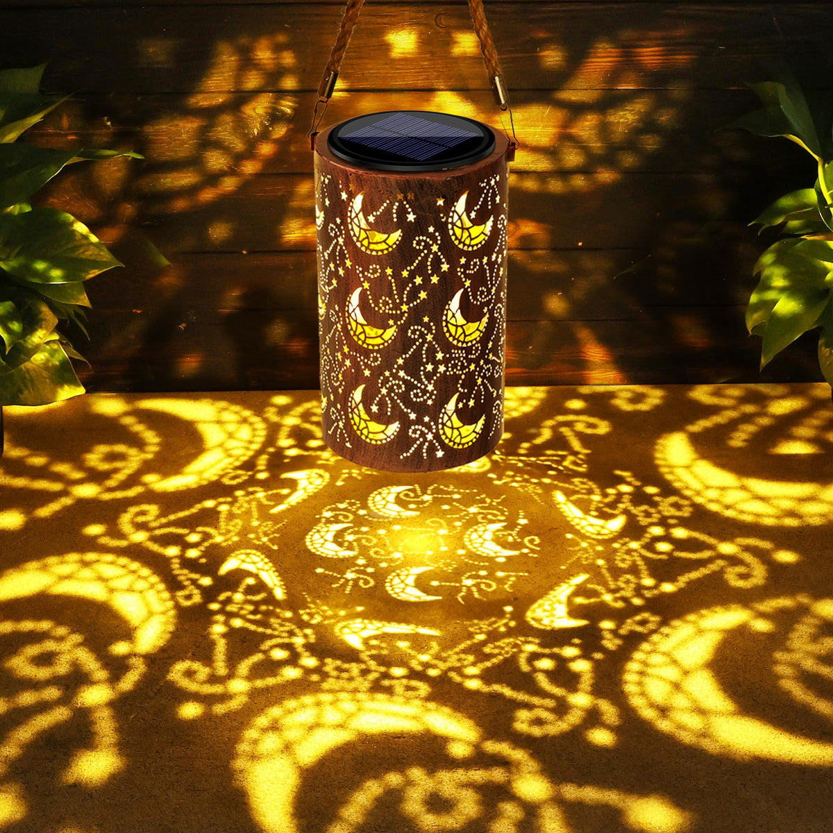 Toodour Solar Lantern Outdoor Lights — Moon Pattern, Waterproof