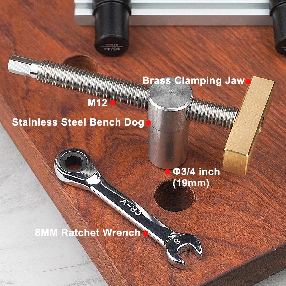 TOOLCOOL Bench Dog Clamp 3/4-Inch | Stainless Steel Bench Dogs for MFT Table Workbench (2 Pack)