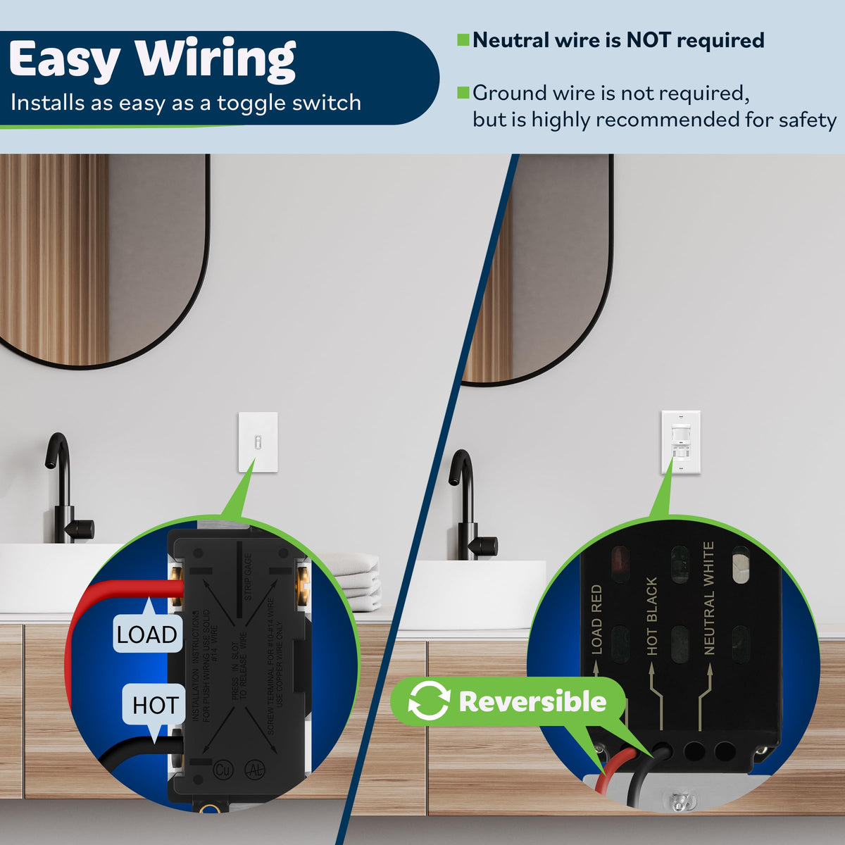 TOPGREENER Occupancy Sensor Switch with CDS Learning – No Neutral/No Ground, 200W Incandescent / 150W LED