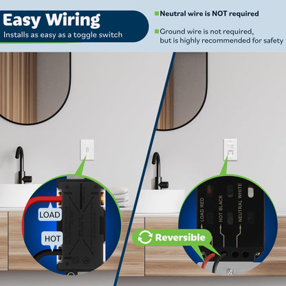 TOPGREENER Occupancy Sensor Switch with CDS Learning – No Neutral/No Ground, 200W Incandescent / 150W LED