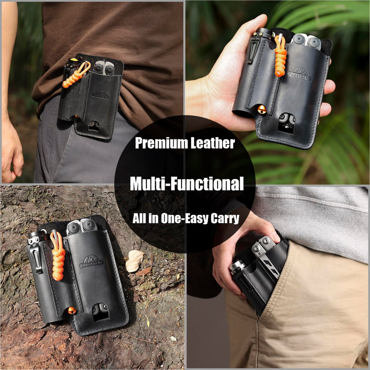 Topstache Leather Multitool Sheath with Belt Clip – EDC Belt Pouch for Leatherman & Tools