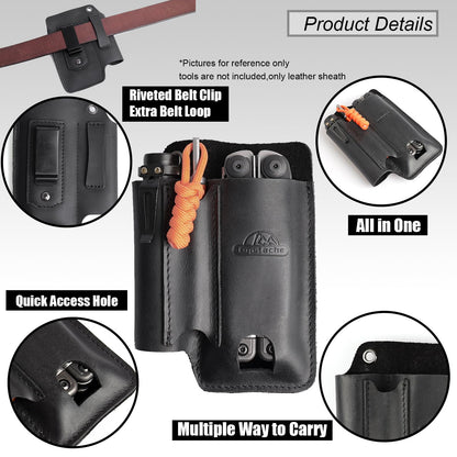 Topstache Leather Multitool Sheath with Belt Clip – EDC Belt Pouch for Leatherman & Tools