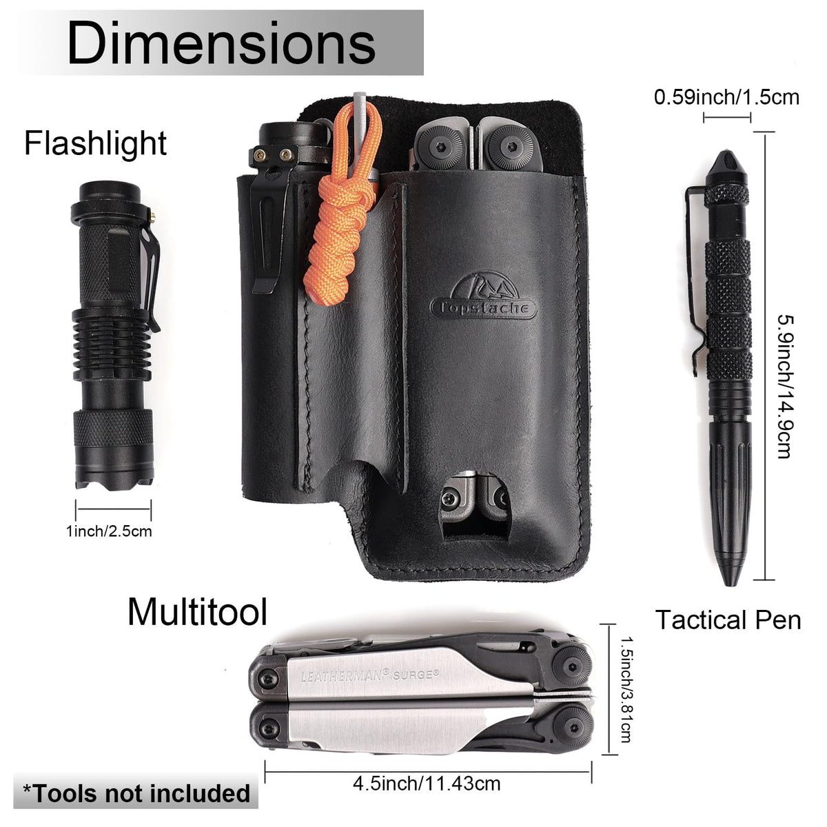 Topstache Leather Multitool Sheath with Belt Clip – EDC Belt Pouch for Leatherman & Tools