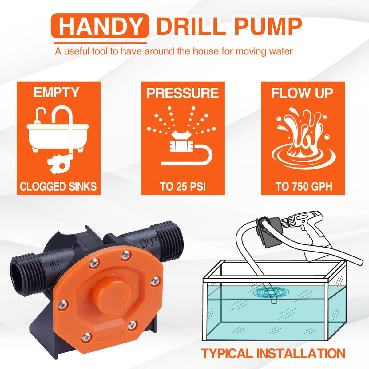 TOPWAY Drill Pump Attachment — Self-Priming Water & Oil Transfer (750 GPH)